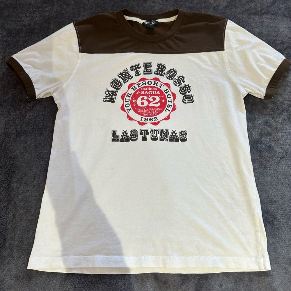 H&M Vintage Monterosso Graphic T-Shirt in Brown and White (MEDIUM)